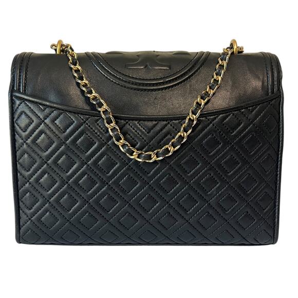 Tory Burch Fleming Leather Convertible Shoulder Bag Crossbody Black Quilted - Picture 3 of 12